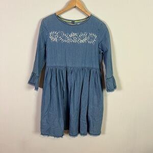 Boden Girls Blue Chambray Embroidered Floral Dress Size 15 to 16